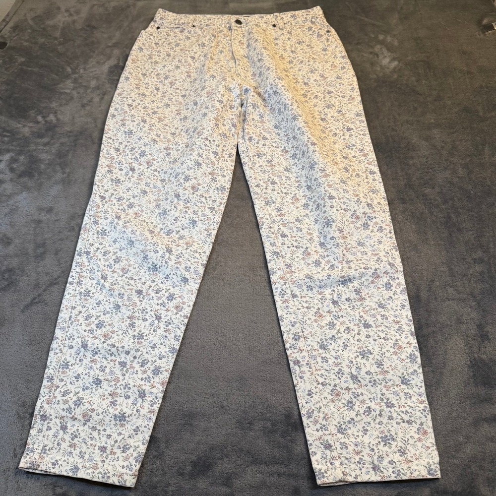 Memphis Floral High Rise Pants Womens 31x29 White‎ Vintage Mom Jeans Tapered Leg